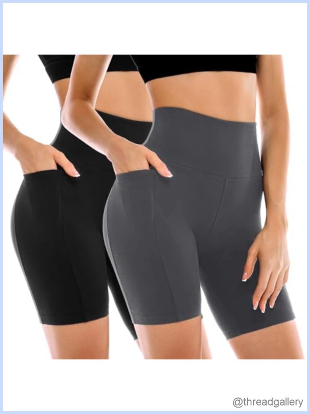 2 Pack Biker Shorts with Pockets High Waist Tummy Control Yoga Gym